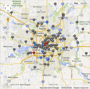 Buy Local Now map with pins indicating stock levels